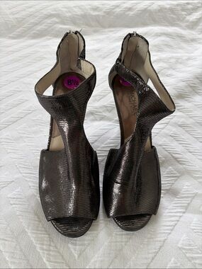 Michael Kors Metallic Gunmetal Open-Toe Heels